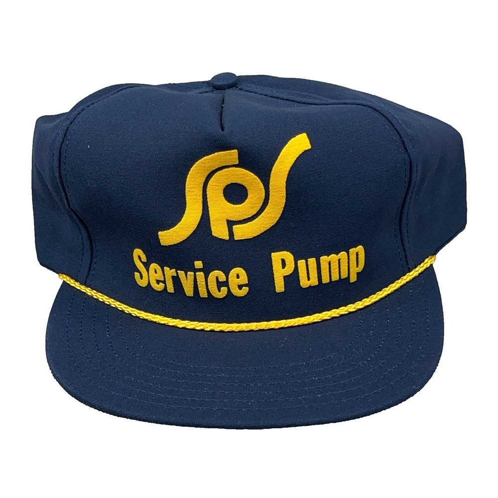 Vintage SPS Pump Service Trucker Hat Made In USA 90s Coal Mine Mining Rope Blue